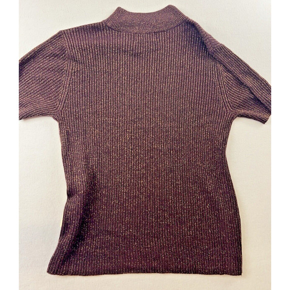 NEW Studio Works Short Sleeve Plum Gold Sweater Size‎ Small Preppy - Picture 2 of 6